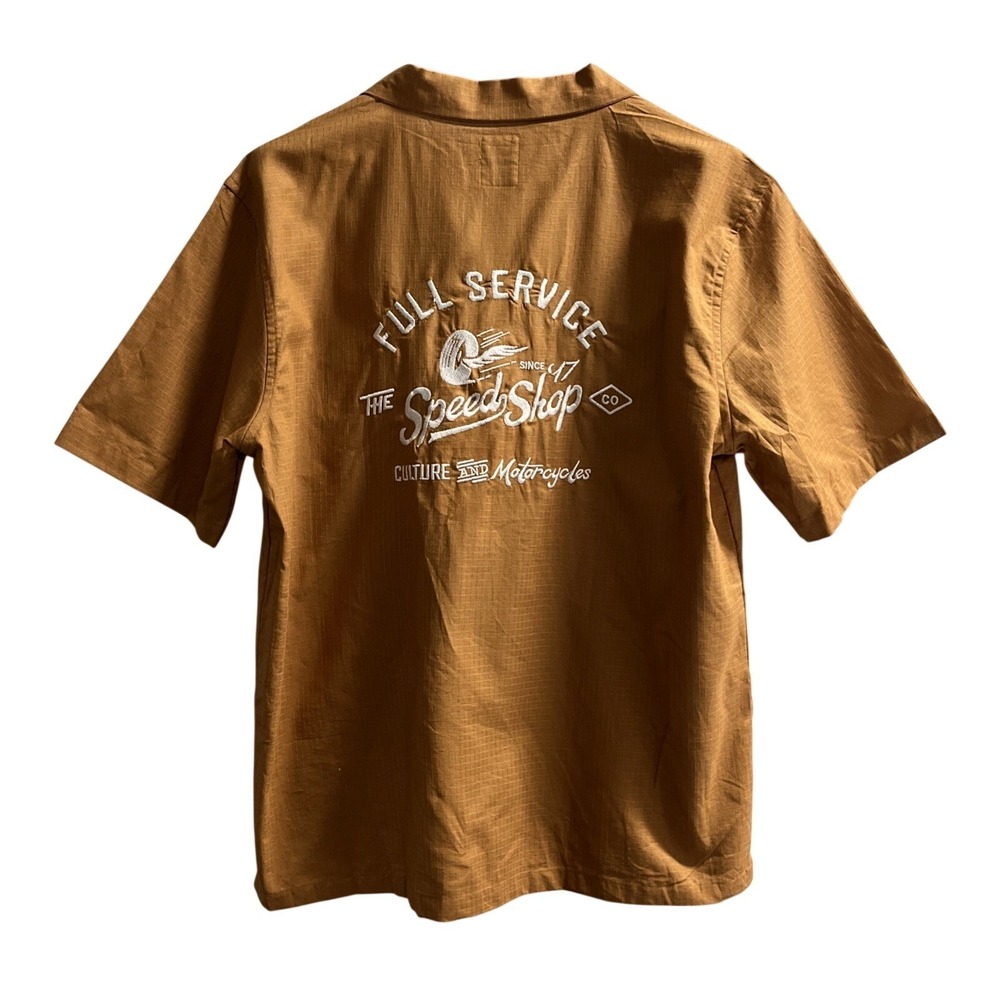 Lark & Owl‎ Boxy Camp Shirt Brown Ripstop Embroidered Speed Shop Size XL Retro